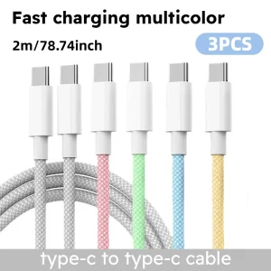 3-Pack 6FT 60W USB-C Fast Charging Nylon Braided Cables