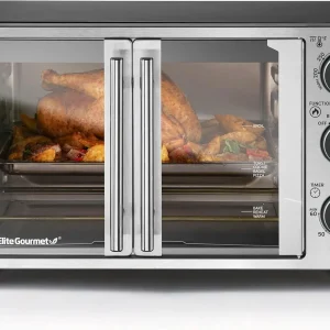 25L Stainless Steel French Door Countertop Toaster Oven, Fits 12" Pizza